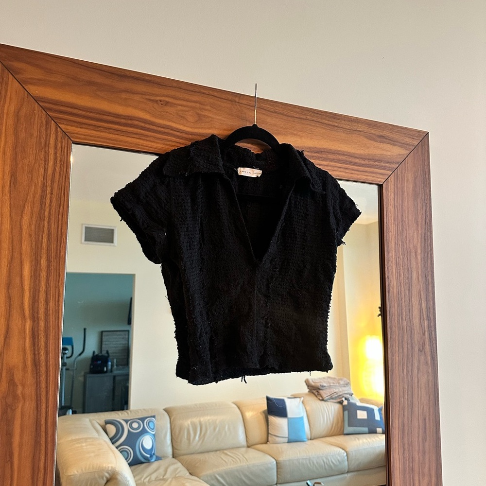 Luna del Pinal Black Knit Cropped Collared Short Sleeve